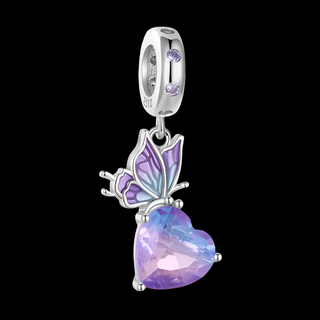 Lovely Purple Butterfly and Heart Charm