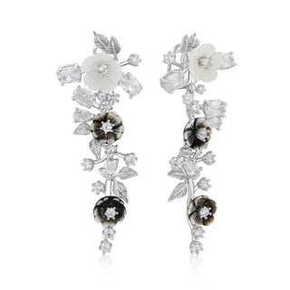 Summer Style Flower Diamond and Shell Drop Earrings