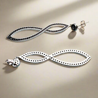 Black Stones Infinity Twist Drop Earrings