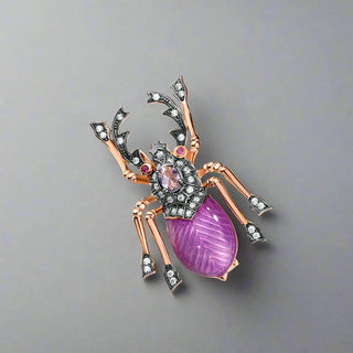 Sparkling Created Ruby Purple Stone Beetle Brooch