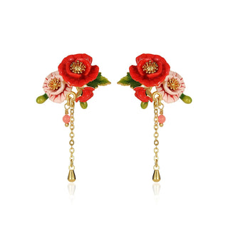 Exquisite Enamel Red Flower Elegant Earrings