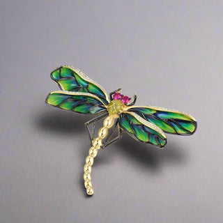 Sparkling Green Enamel Dragonfly Brooch