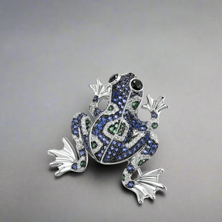 Sparkling Multi-Color Lovely Blue Frog Brooch