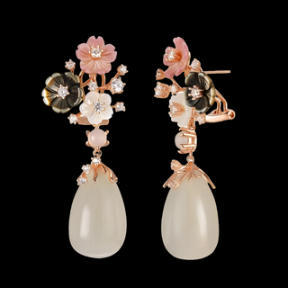 Vintage Sakura Flowers with Chalcedony Earrings