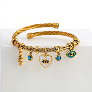 Enamel Snake Heart Evil Eye Stainless Steel Bracelet