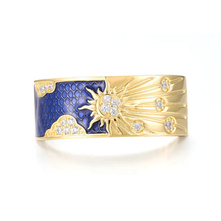 Created Diamond and  Enamel Blue Sky & Sun Ring