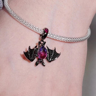 Cool Black Bat with Rainbow Pear-Cut Stone Charm