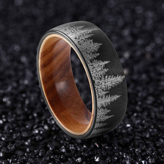Tungsten Men's Wedding Band with Solid Inner Wood & Laser Forest Pattern