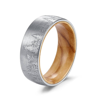 Tungsten Men's Wedding Band with Solid Inner Wood & Laser Forest Pattern