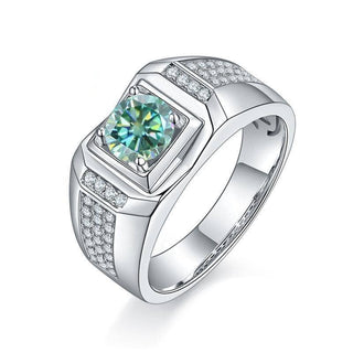 1.0 Ct. 6.5mm Green Moissanite Diamond Men's Cluster Ring-Evani Naomi Jewelry