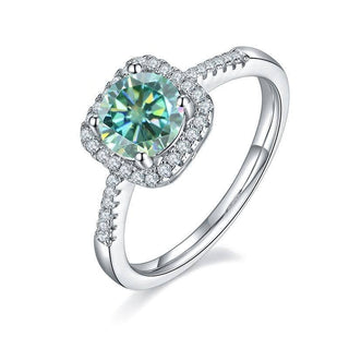 1.0Ct 6.5mm Round Green Color Moissanite Halo Engagement Ring-Evani Naomi Jewelry