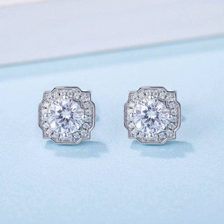 1.0Ct D Color VVS1 Moissanite Diamond Halo Stud Earrings-Evani Naomi Jewelry