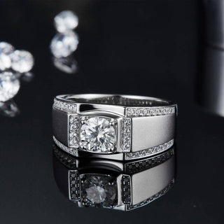 1.0ct Round Moissanite Center Channel Sides Men's Diamond Ring-Evani Naomi Jewelry