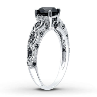 1.28 ct Round Cut Black Diamond Engagement Ring-Evani Naomi Jewelry