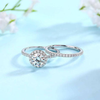 1.51 ct Round Diamond Halo Dainty Ring Set Evani Naomi Jewelry