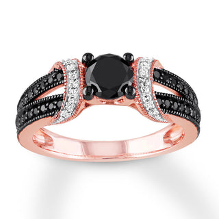 1 ct Round Cut Black and White Diamond Engagement Ring-Evani Naomi Jewelry