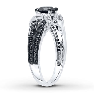 1 ct Round Cut Black and White Diamond Engagement Ring-Evani Naomi Jewelry