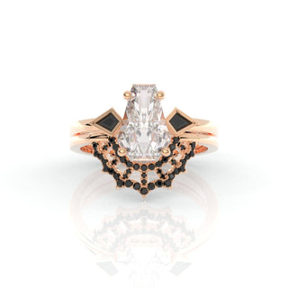 LOVE SPELL Gothic Spider Web Wedding Ring Set in 14k Gold Coffin Cut Moissanite-Evani Naomi Jewelry