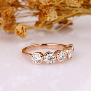 14k Rose Gold 1.5ctw Moissanite Bubble Style Half Eternity Wedding Band Evani Naomi Jewelry