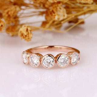 14k Rose Gold 1.5ctw Moissanite Bubble Style Half Eternity Wedding Band Evani Naomi Jewelry