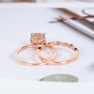 14k Rose Gold 2ct 7.5mm Cushion Cut Moissanite Bridal Ring Set Evani Naomi Jewelry