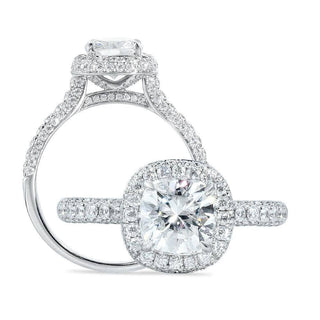 14k White Gold 1.5ct 7mm Cushion Cut Moissanite Halo Engagement Ring Evani Naomi Jewelry