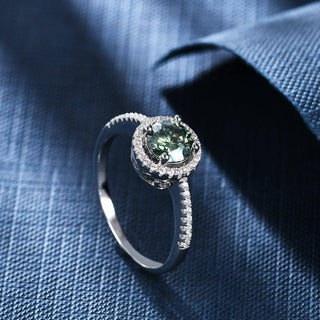 1.0 ct Round Green Moissanite Halo Engagement Ring