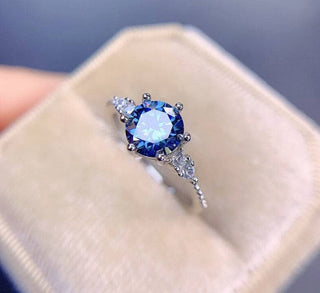 1ct VVS1 Blue Moissanite Classic Engagement Ring Evani Naomi Jewelry