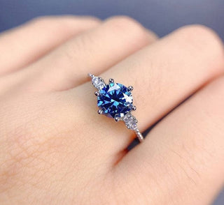 1ct VVS1 Blue Moissanite Classic Engagement Ring Evani Naomi Jewelry