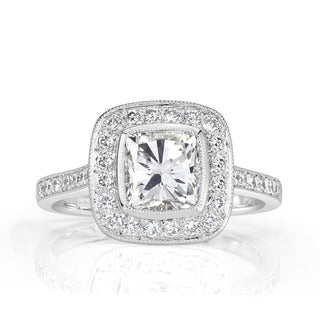 2.0 ct Cushion Cut Diamond Halo Engagement Ring-Evani Naomi Jewelry