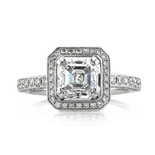 2.60 ct Asscher Cut Diamond Halo 14k White Gold Engagement Ring Evani Naomi Jewelry
