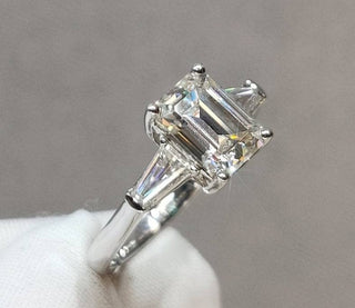 2ct Emerald Cut Moissanite Three Stone Engagement Ring Evani Naomi Jewelry