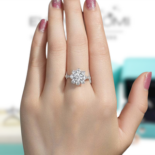 2ct Round Cut Diamond Sunflower Halo Engagement Ring - Evani Naomi Jewelry
