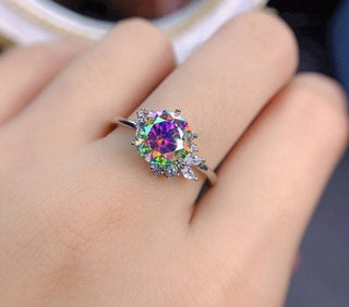 2ct VVS1 Round Cut rainbow Moissanite Engagement Ring Evani Naomi Jewelry