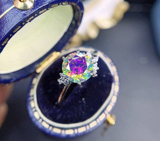 2ct VVS1 Round Cut rainbow Moissanite Engagement Ring Evani Naomi Jewelry