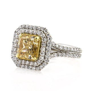 3.0 ct Fancy Yellow Radiant Cut Diamond Double Halo Engagement Ring Evani Naomi Jewelry