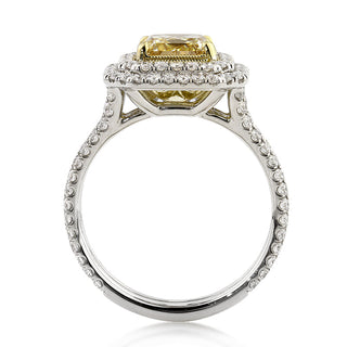 3.0 ct Fancy Yellow Radiant Cut Diamond Double Halo Engagement Ring Evani Naomi Jewelry