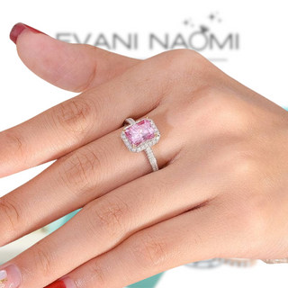 3.0ct Pink Emerald Cut Halo Diamond Engagement Ring - Evani Naomi Jewelry