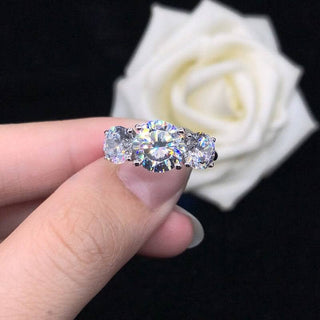 3.6ctw 8mm Round Cut Moissanite Diamond Three Halo Engagement Ring Evani Naomi Jewelry