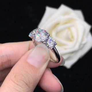3.6ctw 8mm Round Cut Moissanite Diamond Three Halo Engagement Ring Evani Naomi Jewelry