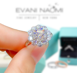 3ct Round Cut Crackling Diamond Flower Halo Engagement Ring - Evani Naomi Jewelry