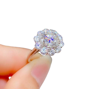 3ct Round Cut Crackling Diamond Flower Halo Engagement Ring - Evani Naomi Jewelry