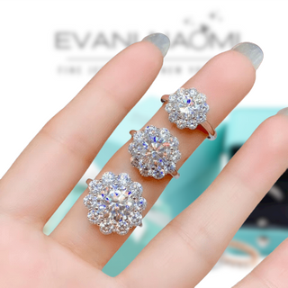3ct Round Cut Crackling Diamond Flower Halo Engagement Ring - Evani Naomi Jewelry
