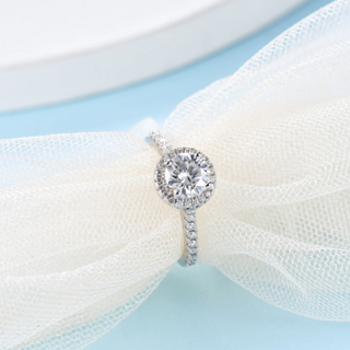 4 Prong 1.00 ct Round Halo Diamond Engagement Ring Evani Naomi Jewelry