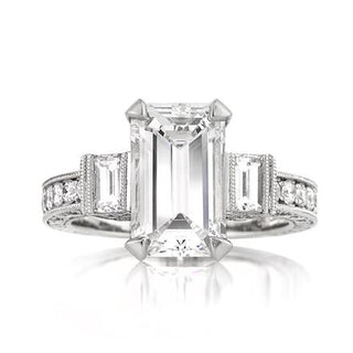 5.30 ct Emerald Cut 3 Diamonds Engagement Ring Evani Naomi Jewelry