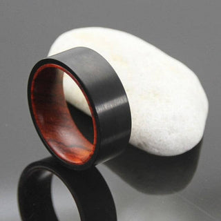 8mm Black Tungsten Band with Wooden Inner Shank Evani Naomi Jewelry