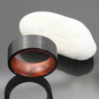 8mm Black Tungsten Band with Wooden Inner Shank Evani Naomi Jewelry