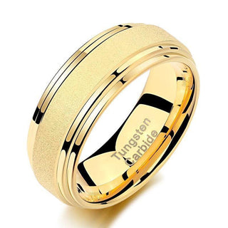 8mm Frosted Center Tungsten Men's Wedding Band with Ladder Edges Evani Naomi Jewelry