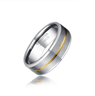 8mm Polished Edges Tungsten Wedding Band with Gold Stripe Evani Naomi Jewelry