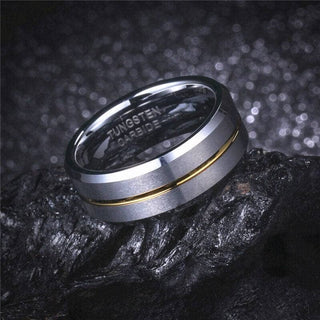 8mm Polished Edges Tungsten Wedding Band with Gold Stripe Evani Naomi Jewelry